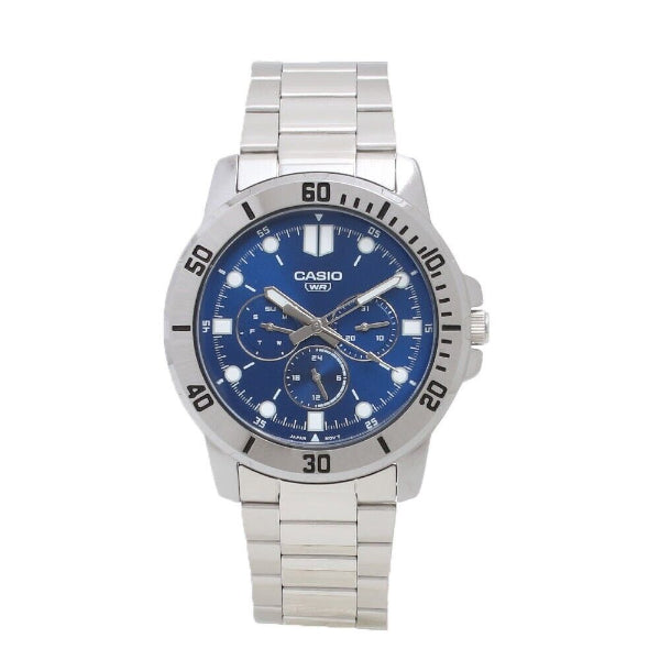 Casio Enticer Silver Stainless Steel Blue Dial Quartz Watch for Gents - MTP-VD300D-2EUDF