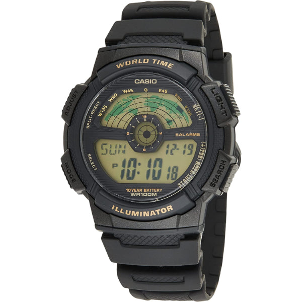 Casio Youth Black Silicone Strap Black Dial Quartz Watch for Gents - AE-1100W-1BVDF