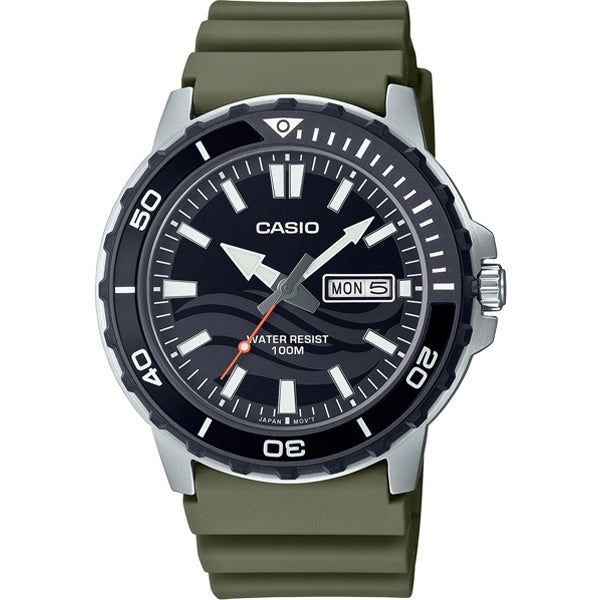 Casio Standard Green Silicone Strap Strap Black Dial Quartz Watch for Gents - MTD-125-3AVDF