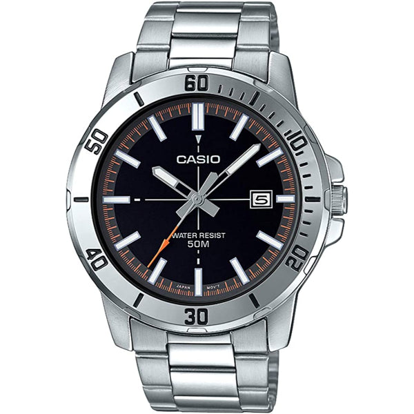 Casio Enticer Silver Stainless Steel Black Dial Quartz Watch for Gents - MTP-VD01D-1E2VUDF