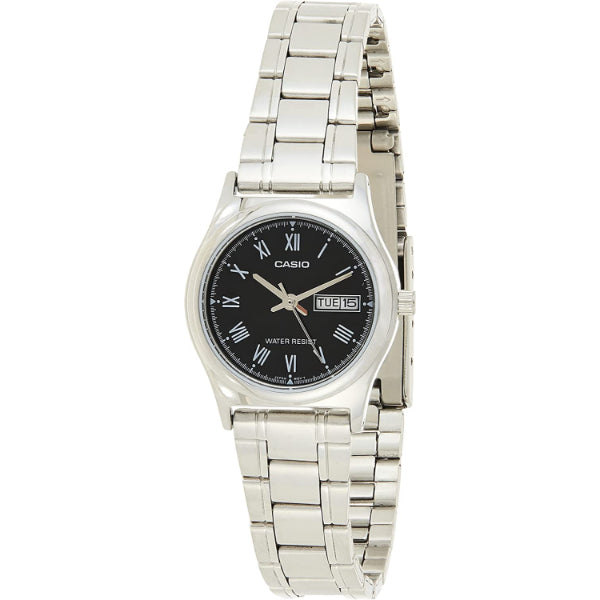 Casio Standard Silver Stainless Steel Black Dial Quartz Watch for Ladies - LTP-V006D-1BUDF