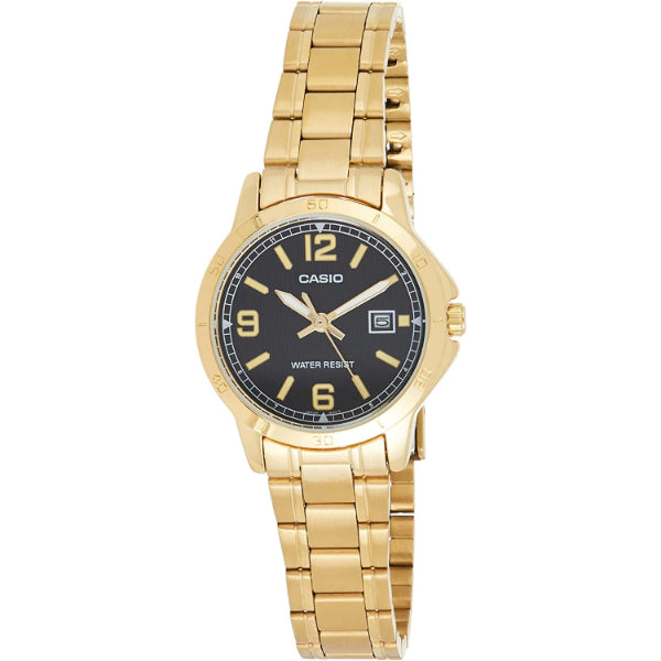 Casio Standard Gold Stainless Steel Black Dial Quartz Watch for Ladies - LTP-V004G-1BUDF