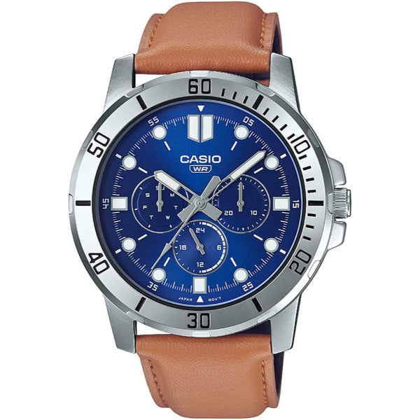 Casio Enticer Brown Leather Strap Blue Dial Quartz Watch for Gents - MTP-VD300L-2EUDF
