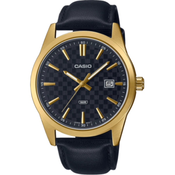Casio Enticer Black Leather Strap Black Dial Quartz Watch for Gents - MTP-VD03GL-1AUDF