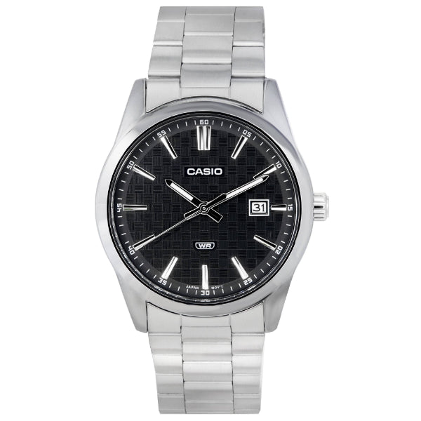 Casio Enticer Silver Stainless Steel Black Dial Quartz Watch for Gents - MTP-VD03D-1AUDF