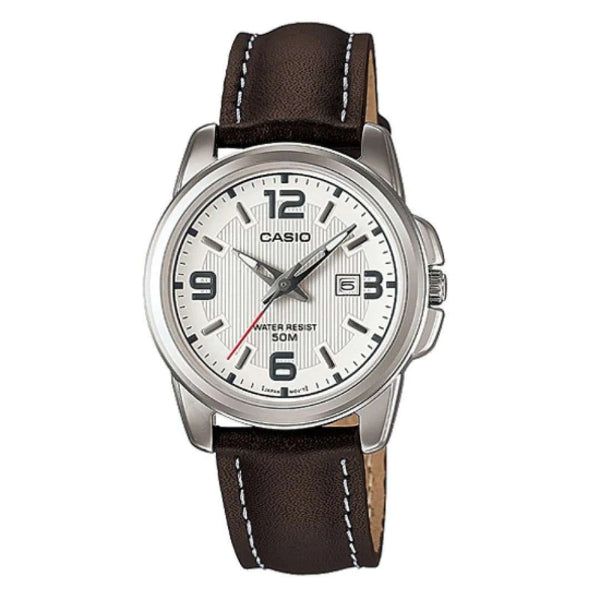 Casio General Brown Leather Strap White Dial Quartz Watch for Ladies - LTP-1314L-7AVDF