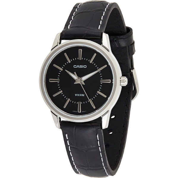 Casio General Black Leather Strap Black Dial Quartz Watch for Ladies - LTP-1303L-1AVDF