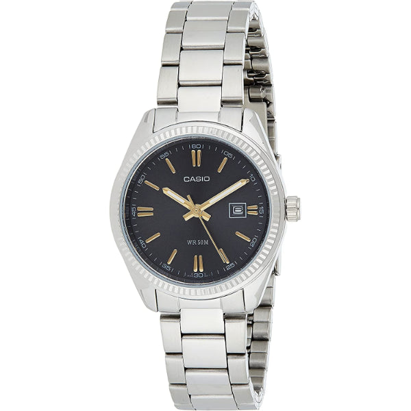 Casio General Silver Stainless Steel Black Dial Quartz Watch for Ladies - LTP-1302D-1A2VDF