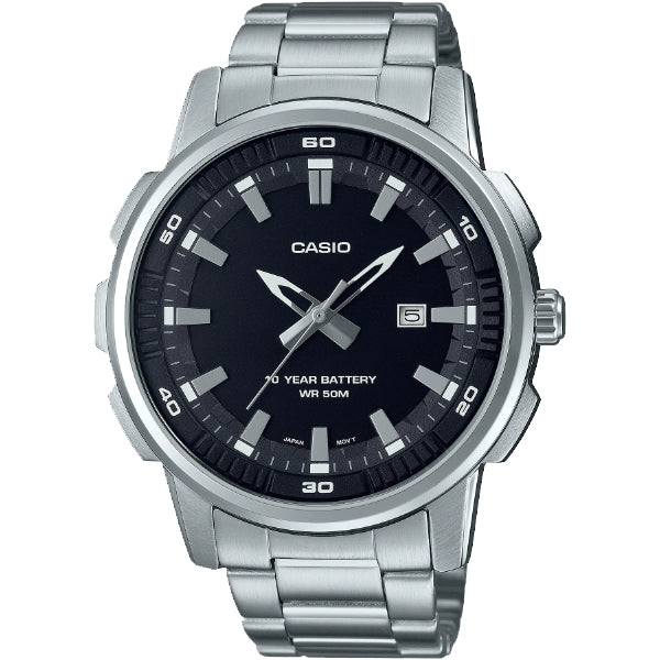 Casio Enticer Silver Stainless Steel Black Dial Quartz Watch for Gents - MTP-E195D-1AVDF