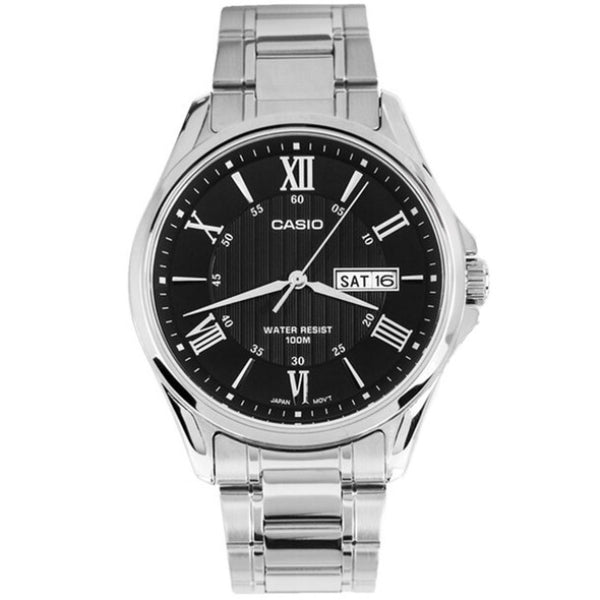 Casio Enticer Silver Stainless Steel Black Dial Quartz Watch for Gents - MTP-1384D-1AVDF