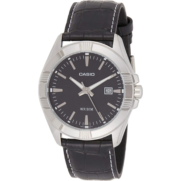 Casio Black Leather Strap Black Dial Quartz Watch for Gents - MTP-1308L-1AVDF