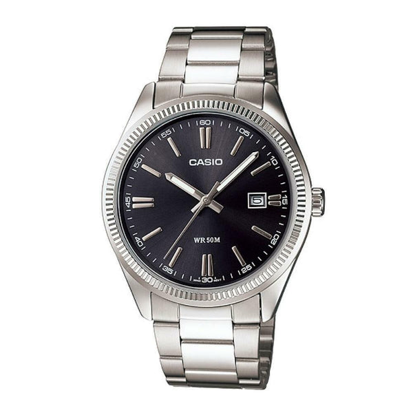 Casio General Silver Stainless Steel Black Dial Quartz Watch for Gents - MTP-1302D-1A1VDF