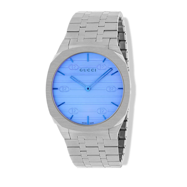 Gucci 25H Silver Stainless Steel Blue Dial Quartz Unisex Watch - YA163408
