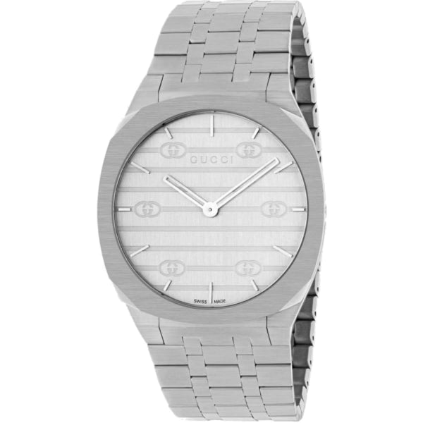 Gucci 25H Silver Stainless Steel Silver Dial Quartz Unisex Watch - YA163407