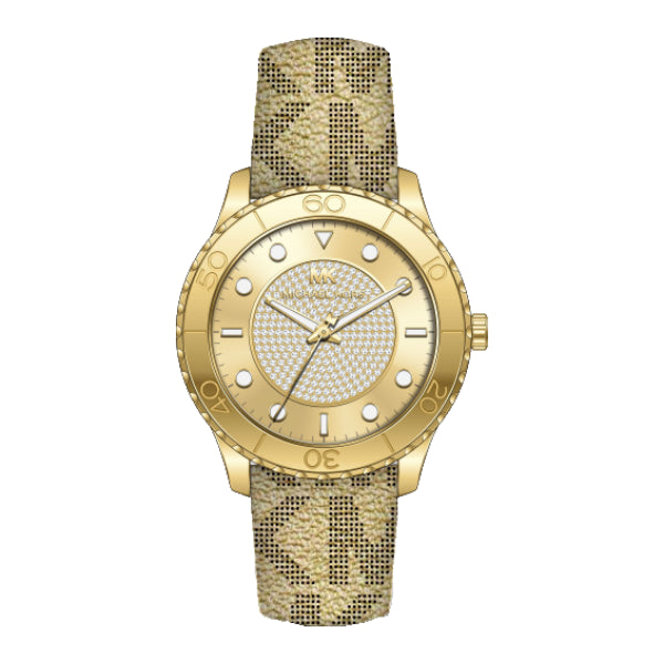 Michael Kors Runway Gold Leather Strap Gold Dial Quartz Watch for Ladies - MK6999
