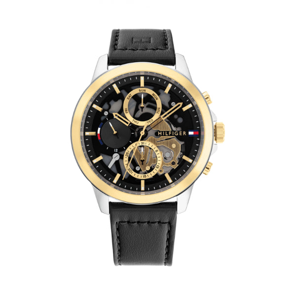 Tommy Hilfiger Henry Black Leather Strap Black Dial Chronograph Quartz Watch for Gents - 1710474
