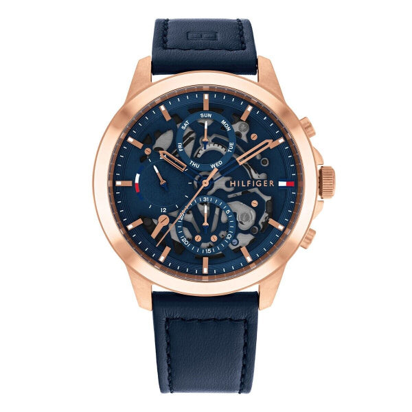 Tommy Hilfiger Henry Blue Leather Strap Blue Dial Chronograph Quartz Watch for Gents - 1710475