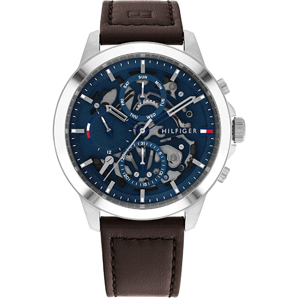 Tommy Hilfiger Henry Brown Leather Strap Blue Dial Chronograph Quartz Watch for Gents - 1710476