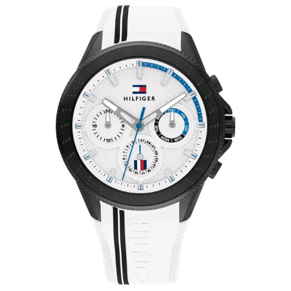 Tommy Hilfiger Aiden White Silicone Strap White Dial Chronograph Quartz Watch for Gents - 1791862