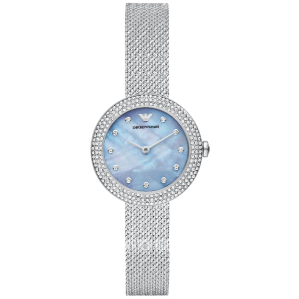 EMPORIO ARMANI Two-Hand Silver Mesh Bracelet Multicolour Dial Quartz Watch for Ladies - AR11380