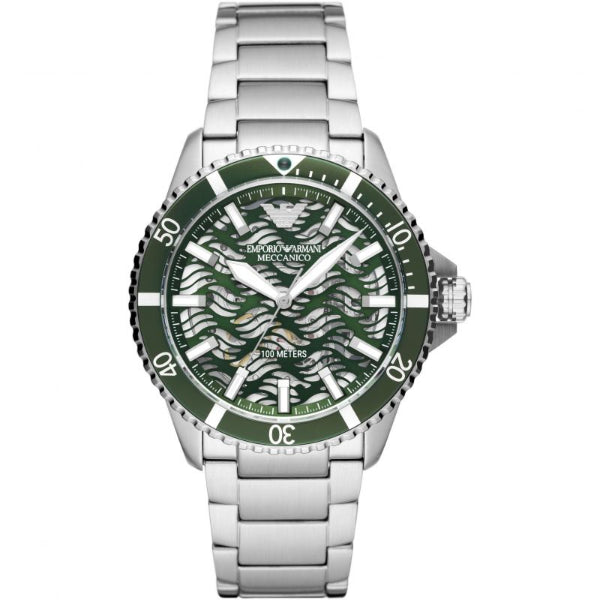 EMPORIO ARMANI Diver Silver Stainless Steel Green Dial Automatic Watch for Gents - AR60061