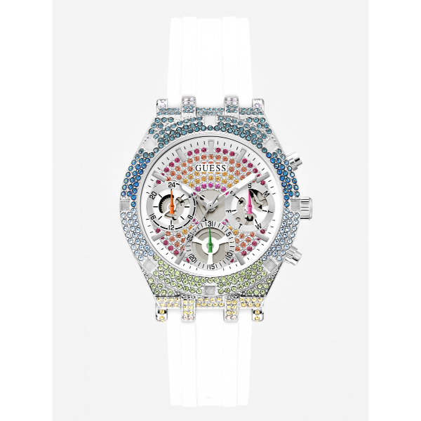 Guess Heiress White Silicone Strap White Dial Chronograph Quartz Watch for Ladies - GW0407L4