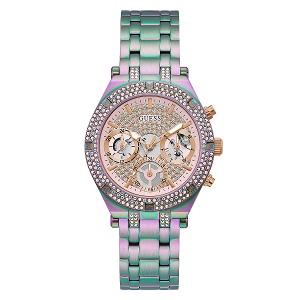 Guess Heiress Iridescent Stainless Steel Pink Dial Quartz Watch for Ladies - GW0440L3