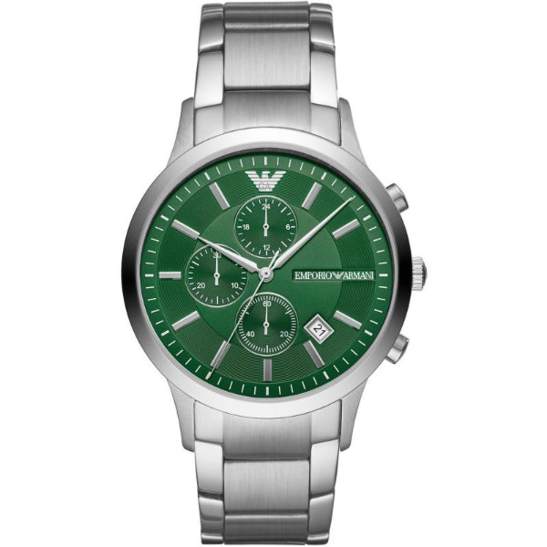 EMPORIO ARMANI Silver Stainless Steel Green Dial Quartz Watch for Gents - AR11507