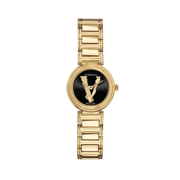 Versace Virtus Mini Duo Gold Stainless Steel Black Dial Quartz Watch for Ladies - VET300121