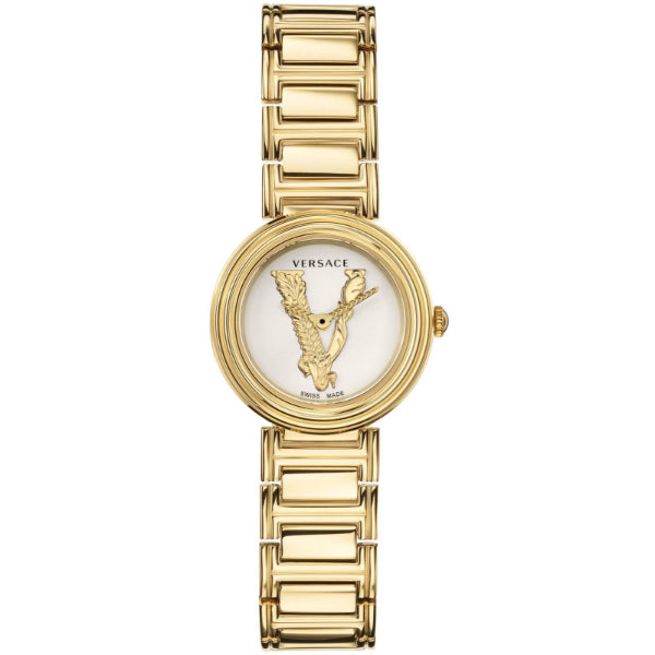 Versace Virtus Mini Duo Gold Stainless Steel White Dial Quartz Watch for Ladies - VET300221