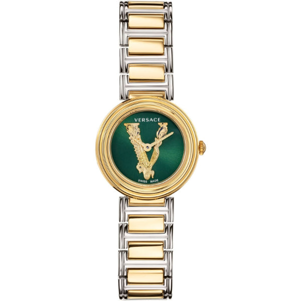 Versace Virtus Mini Duo Two-tone Stainless Steel Green Dial Quartz Watch for Ladies - VET300821