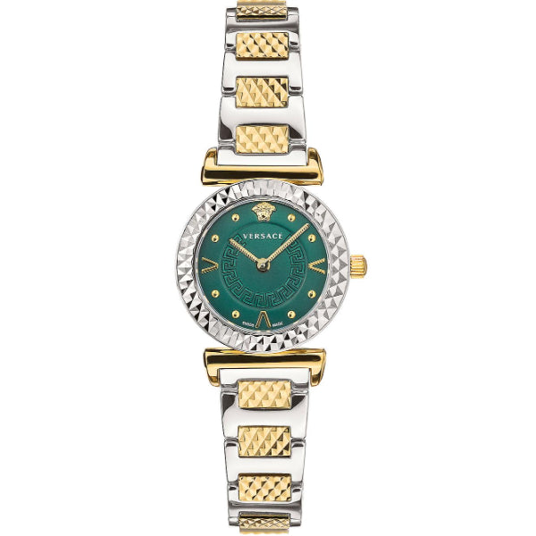 Versace Mini Vanity Two-tone Stainless Steel Green Dial Quartz Watch for Ladies - VEAA01320
