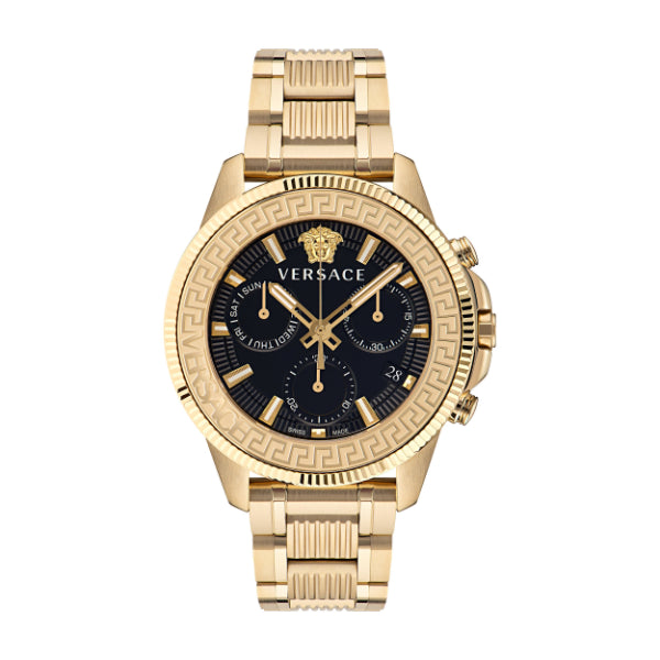 Versace Greca Action Gold Stainless Steel Black Dial Chronograph Quartz Watch for Gents - VE3J00622