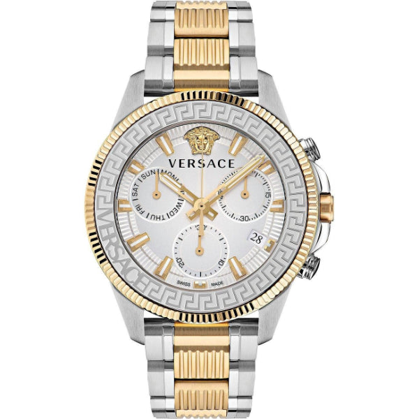 Versace Greca Action Two-tone Stainless Steel Silver Dial Chronograph Quartz Watch for Gents - VE3J00522