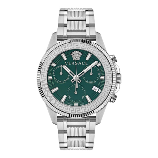 Versace Greca Action Silver Stainless Steel Green Dial Chronograph Quartz Watch for Gents - VE3J00422