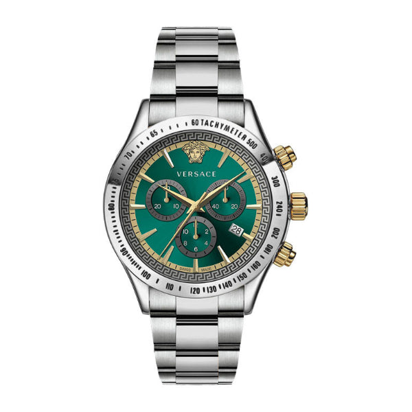 Versace Classic Silver Stainless Steel Green Dial Chronograph Quartz Watch for Gents - VEV700721