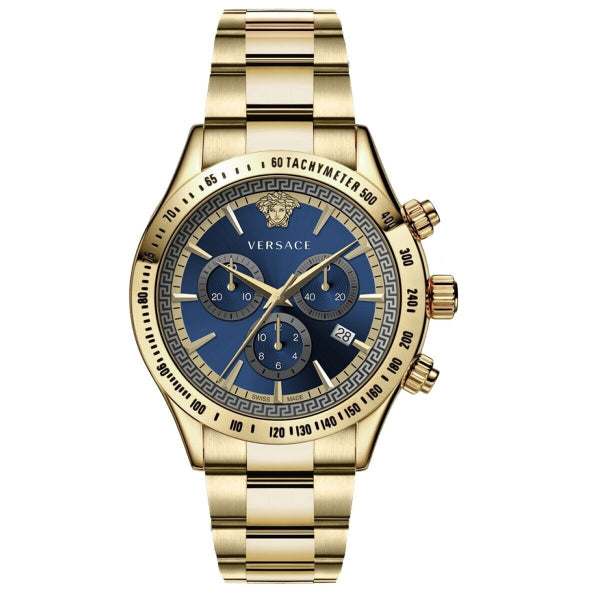 Versace Classic Gold Stainless Steel Blue Dial Chronograph Quartz Watch for Gents - VEV700619