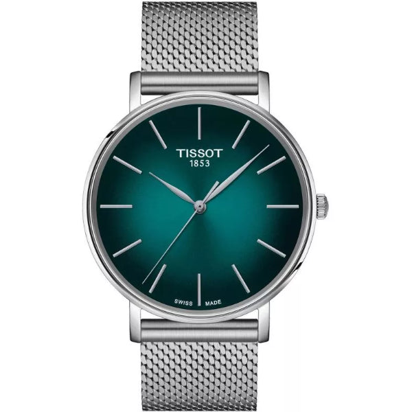 Tissot everytime Silver Mesh Bracelet Green Dial Quartz Watch for Men's - T143.410.11.091.00