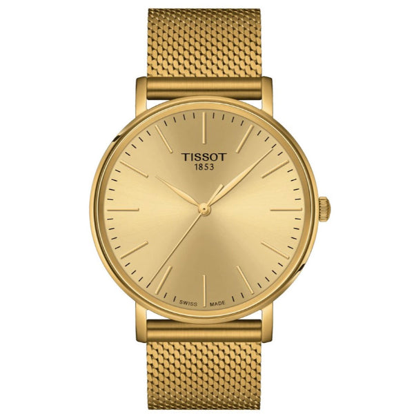 Tissot everytime Gold Mesh Bracelet Gold Dial Quartz Watch for Men's - T143.410.33.021.00