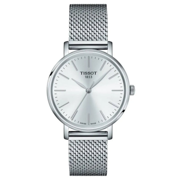 Tissot everytime Silver Mesh Bracelet Silver Dial Quartz Watch for Men's - T143.210.11.011.00