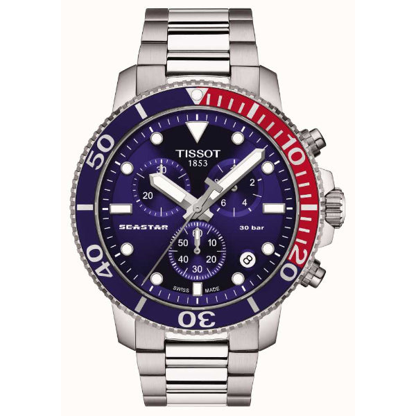 Tissot Seastar 1000 Silver Stainless Steel Blue Dial Chronograph Quartz Watch for Men's - T120.417.11.041.03