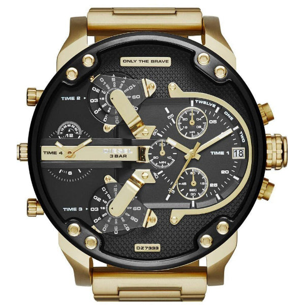 Diesel Mr Daddy 2.0 Gold Stainless Steel Black Dial Chronograph Quartz Watch for Gents - DZ7333