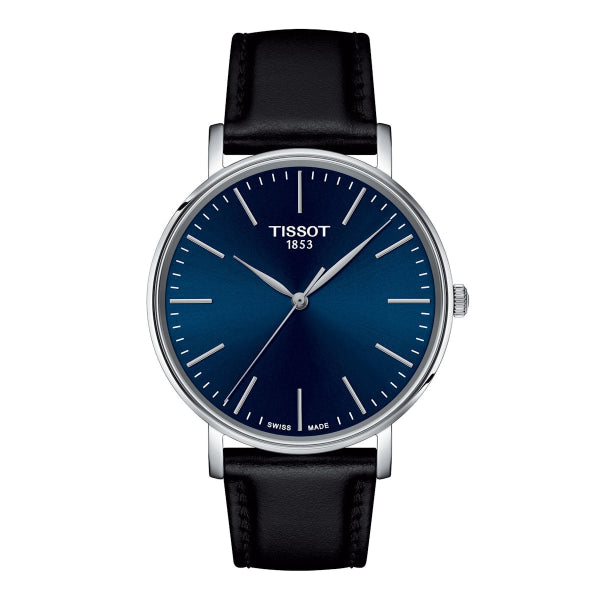 Tissot everytime Black Leather Strap Blue Dial Quartz Watch for Men's - T143.410.16.041.00