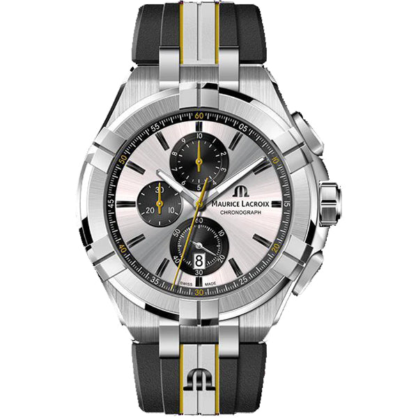 Maurice Lacroix Aikon Two-tone Silicone Strap Silver Dial Chronograph Quartz Watch for Gents - AI1018-TT030-130-K