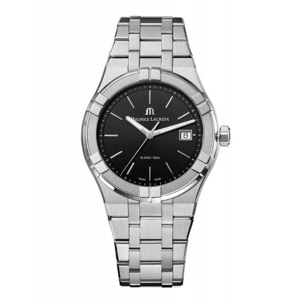 Maurice Lacroix Aikon Silver Stainless Steel Black Dial Quartz Watch for Gents - AI1108-SS002-330-1