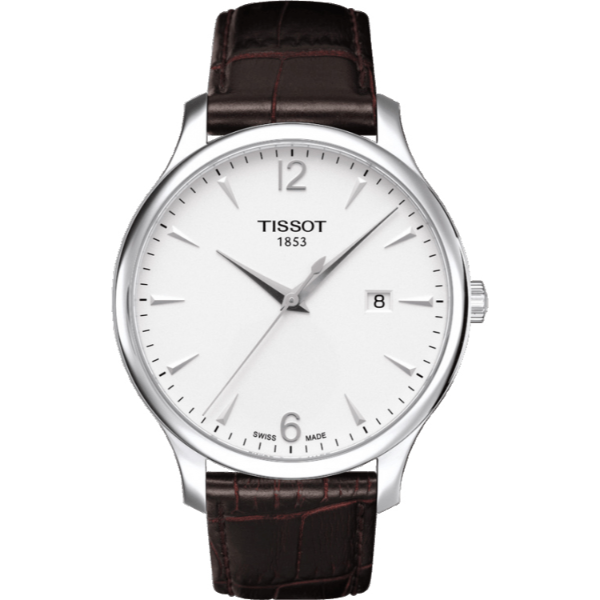 Tissot T-Classic Brown Leather Strap Silver Dial Quartz Watch for Men's - T063.610.16.037.00
