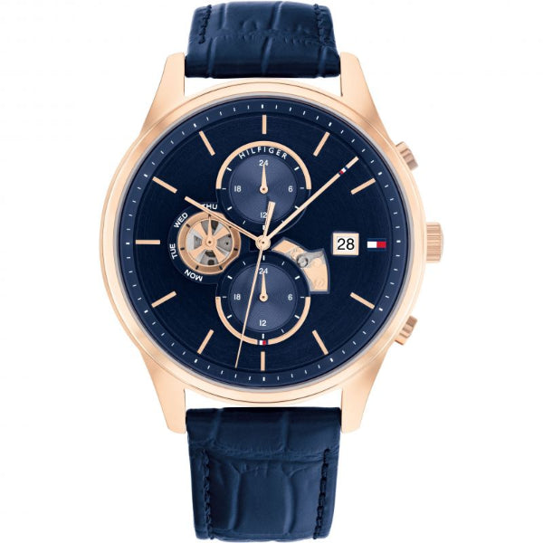 Tommy Hilfiger Weston Blue Leather Strap Blue Dial Chronograph Quartz Watch for Gents - 1710503