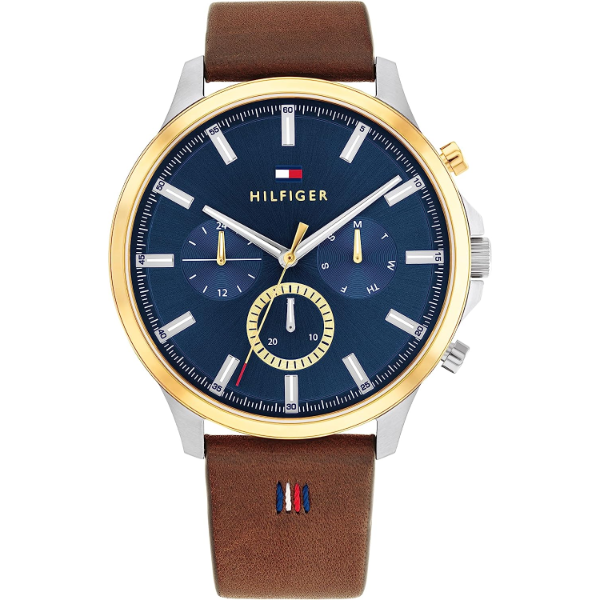 Tommy Hilfiger Ryder Brown Leather Strap Blue Dial Chronograph Quartz Watch for Gents - 1710496