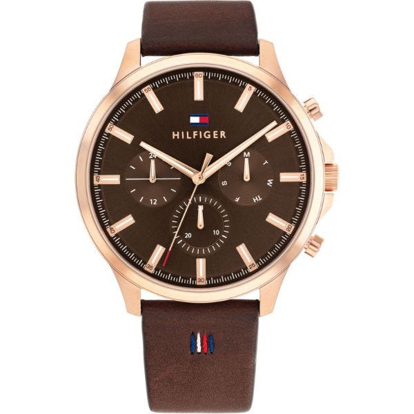 Tommy Hilfiger Ryder Brown Leather Strap Brown Dial Chronograph Quartz Watch for Gents - 1710497