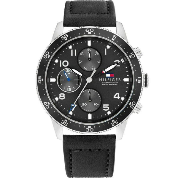 Tommy Hilfiger Jimmy Black Leather Strap Black Dial Chronograph Quartz Watch for Gents - 1791947